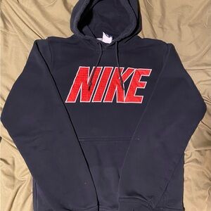 Nike Men's Black Hoodie with Bold Red Logo